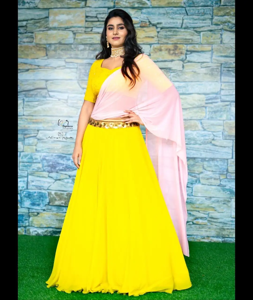 Varshini Sounderajan Wearing Yellow Lehenga Choli